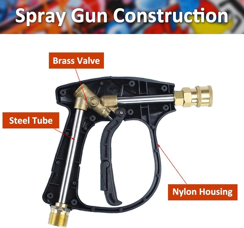 BEAR FORCE High Pressure Washer Gun 3000 PSI Max, Power Washer Short Gun M22-14mm with 1/4 Inch Quick Plug & 5 Tips Nozzle, Compatible for Some of Greenworks Kar-cher Ryobi Homelite Pressure Washer - Image 3